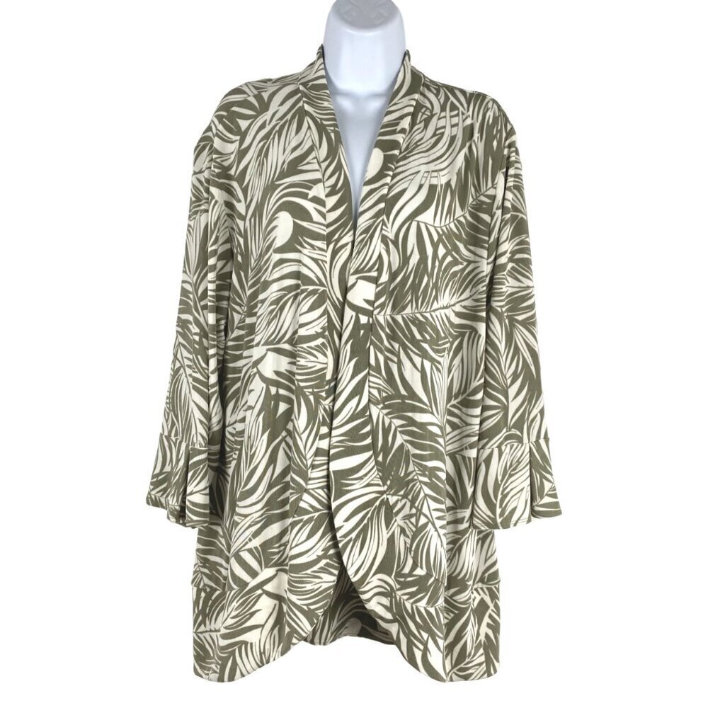 Chico's Travelers Open‎ Front Cardigan Jacket Size 3 Tropical Leaves CJ-1597